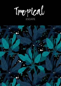 Dark vector summer design with exotic palm leaves and space for text. Card Stockillustratie