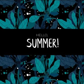 Dark vector summer design with exotic palm leaves and space for text. Card Stock-Illustration