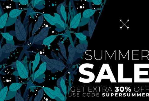 Dark vector summer design with exotic palm leaves and space for text. Sale offer 库存插图