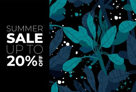 Dark vector summer design with exotic palm leaves and space for text. Sale offer Stock Illustration