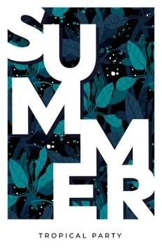 Dark vector summer design with exotic palm leaves and space for text. Party Stock Illustration