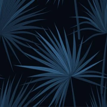 Dark vector tropical background with jungle plants. Seamless tropical pattern Stock Illustration