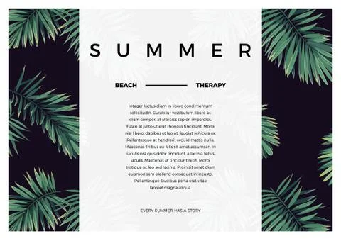 Dark vector tropical typography design with green jungle palm leaves. Space for Illustration