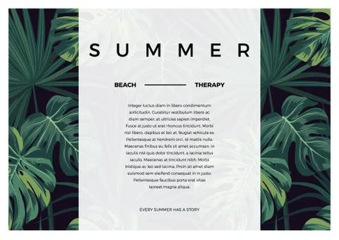 Dark vector tropical typography design with green jungle palm leaves. Space for Stock Illustration