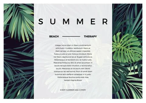 Dark vector tropical typography design with green jungle palm leaves. Space for Stock Illustration