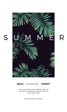 Dark vector tropical typography postcard design with green jungle palm leaves Stock Illustration