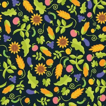 Dark vegetables bright seamless pattern Stock Illustration