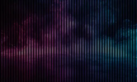 Dark vertical slat texture background with purple and cyan gradient lightin.. Stock Illustration