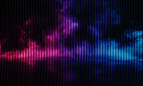 Dark vertical slat texture background with vibrant pink and blue neon smoke.. Stock Illustration
