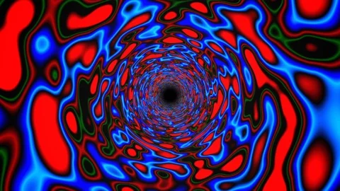 Dark Vibrant Blue Red Green Straight Endless Tunnel Slow Video stock 86064151