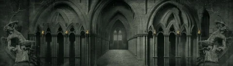 Dark victorian castle hallways, interior design. Stockbeeldmateriaal 264652172