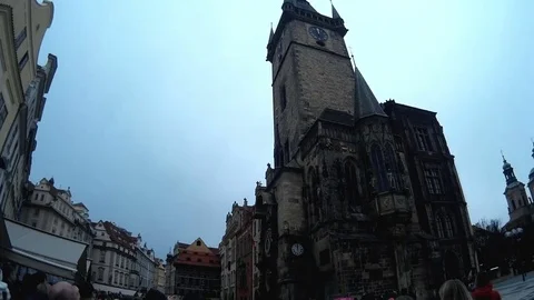 Dark video at dusk Old town square Prague  Staroměstské náměstí 02/26/2017 Stock Footage 80390603