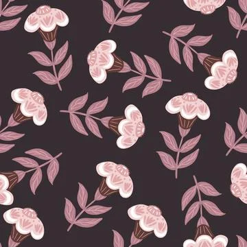 Dark vintage seamless pattern in hand drawn style with folk flowers elements. Stock Illustration