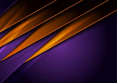 Dark violet and orange glossy stripes abstract geometric background Stock Illustration
