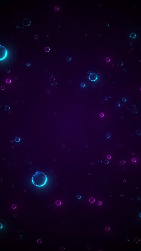 Dark violet bubble background blue pink luminous rings soft depth, floating abst Stock Footage 340414833