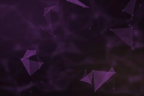 A dark violet digital network of translucent polygons and glowing nodes cre.. Illustrazione stock
