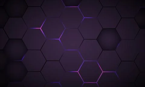 Dark violet hexagon gaming technology abstract background with purple and pink Stock Illustration