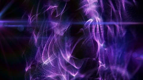 Dark violet particle curtains forming fluid ribbons and glowing swirls, abs.. 스톡 일러스트