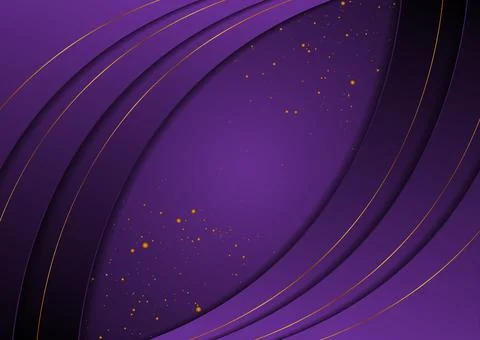 Dark violet wavy abstract background with golden particles Stock Illustration