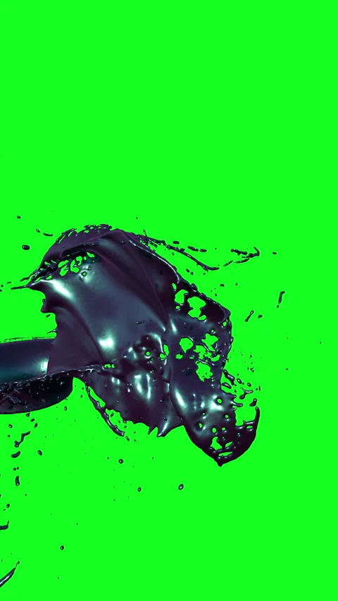 Dark viscous liquid splashing on green screen background Stock Footage 345202956