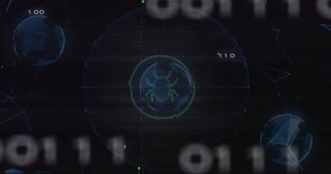 Dark void filling HUD, central bug node pulsing and rotating while shells Stock Footage 329899485