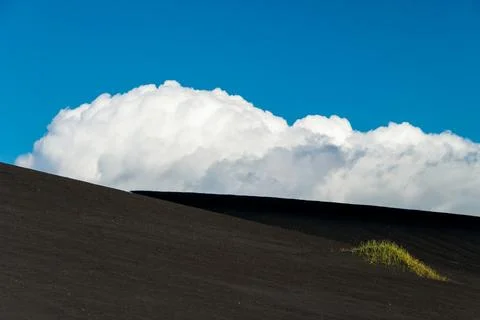 Dark volcanic sand desert with cloud and blue sky in Iceland highlands Stock Photos