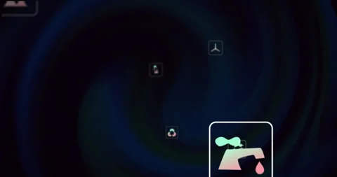 Dark vortex initiating eco icons fading, drifting and clustering, showing Stock Footage 311535115