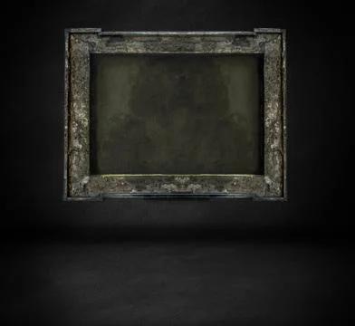 Dark wall with frame and floor interior background 写真素材