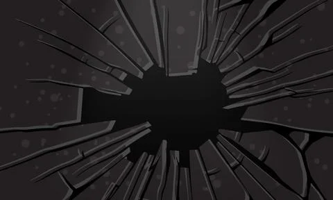 Dark wall surface with crack black hole. rough texture. Illustrazione stock