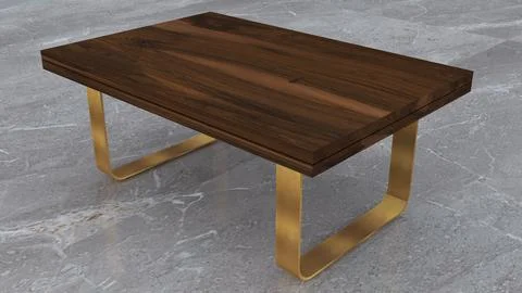 Dark Walnut Coffee Table with Gold Metal Legs – Luxury 3D Render 스톡 일러스트