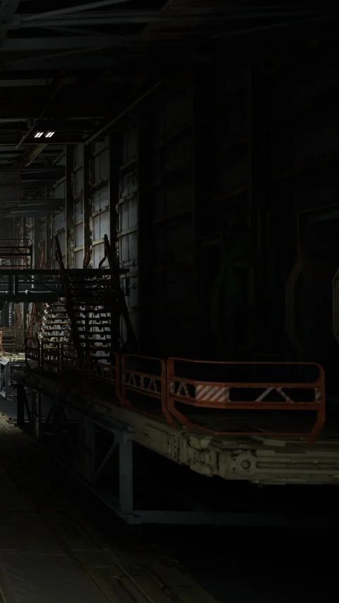 Dark warehouse scene with abandoned storage area and empty corridors Stock Footage 339945208