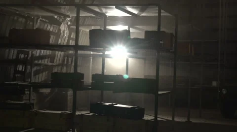 The dark warehouse with shelves Stock Footage 61804878