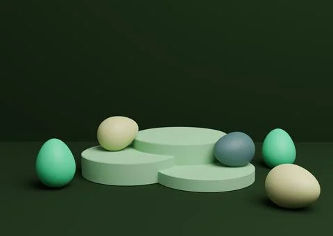 Dark, warm green 3D rendering of Easter themed product display podium or stan Stock Illustration