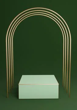 Dark, warm green 3D rendering minimal product display cube podium or stand wi Stock Illustration