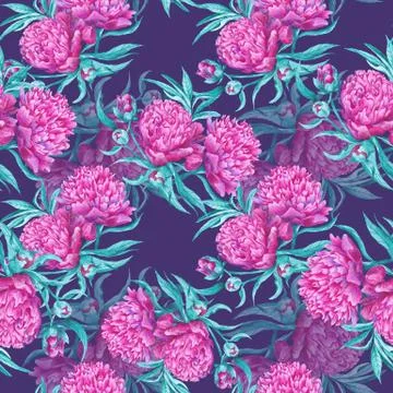 Dark Watercolor Peony Pattern Stock Illustration