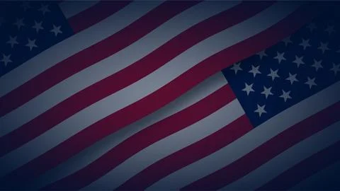 Dark waving American flag background for Patriot Day and national holidays. Stock Illustration
