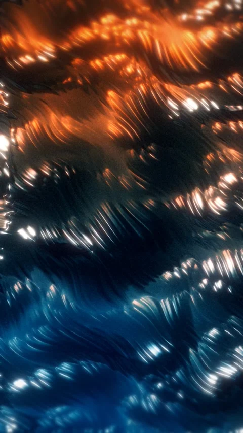 Dark wavy metallic surface with orange blue lights Video stock 341787917