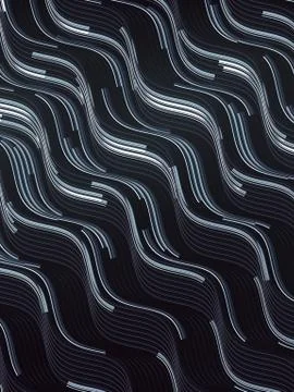 Dark wavy surface with diagonal silver lines. 3d rendering design element Stock Illustration