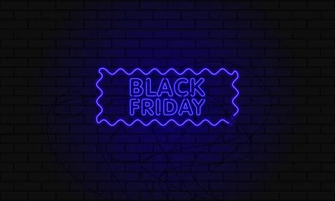 Dark web banner for black Friday sale. Modern neon blue billboard on brick wa イラスト素材