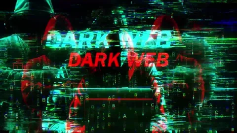 Dark Web on Hack Screen and data matrix simulation with futuristic HUD scree Stock Footage 320896076