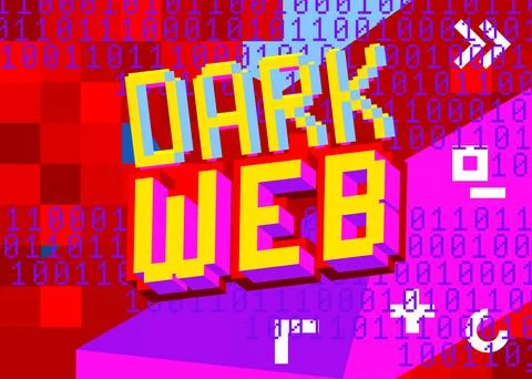 Dark Web. Pixelated word with geometric graphic background. Vector cartoon .. Stock Illustration