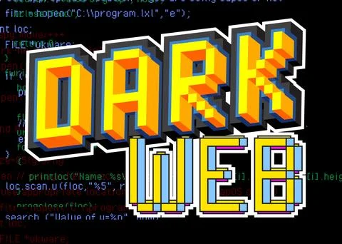 Dark Web. Pixelated word with geometric graphic background. Vector cartoon .. Stock Illustration