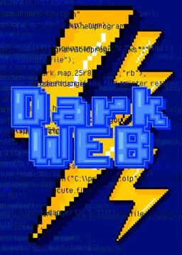 Dark Web. Pixelated word with geometric graphic background. Vector cartoon .. Illustrazione stock
