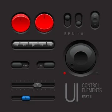 Dark Web UI Elements. Buttons, Switches Stock Illustration