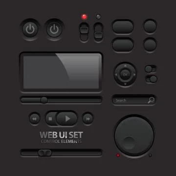 Dark Web UI Elements. Buttons, Switches, bars Illustrazione stock