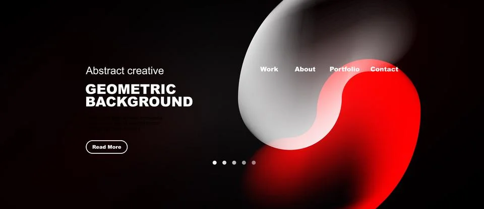 Dark website design features abstract shapes, text elements, navigation menu. Stock Illustration