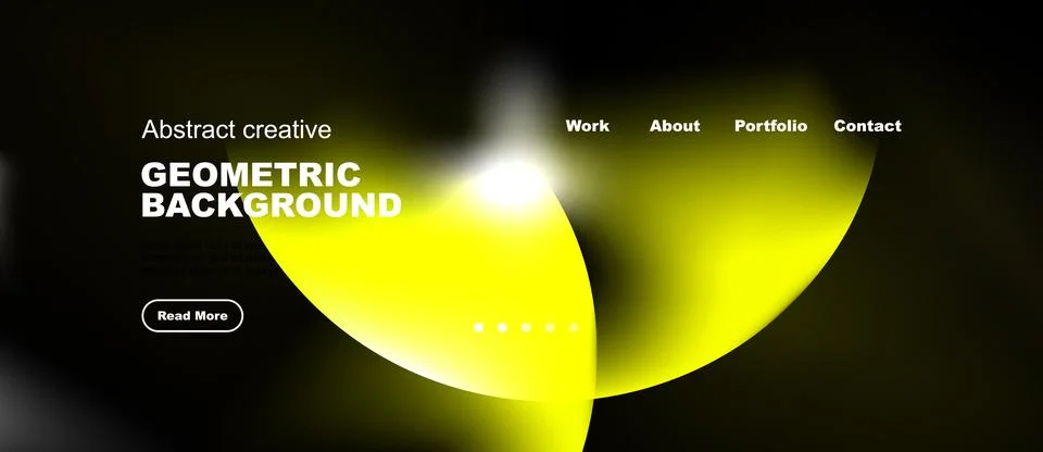 Dark website design features bright yellow geometric shapes, text elements, Stock Illustration