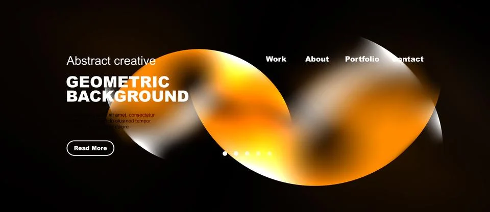 Dark website design features orange geometric shapes, text elements, navigati イラスト素材