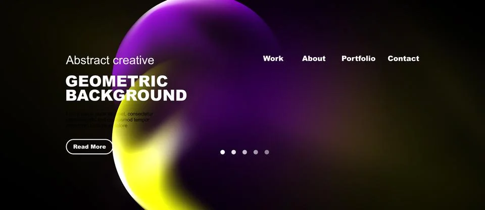 Dark website design features purple geometric shapes, text elements, navigati イラスト素材