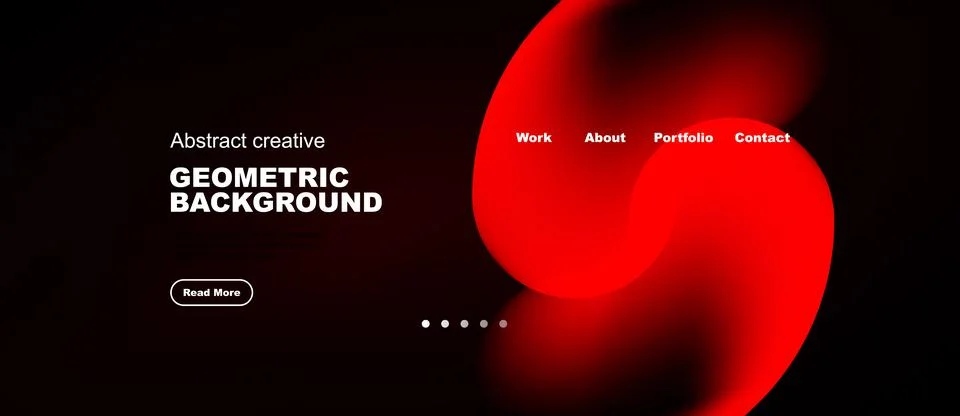 Dark website design features red abstract shapes, text elements, navigation 스톡 일러스트